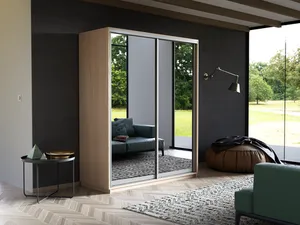 Экспенс Шкаф-купе двухдверный с зеркалом, 140х220х60, Светло-бежевый