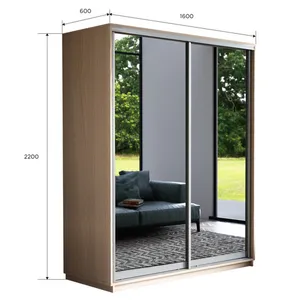 Экспенс Шкаф-купе двухдверный с зеркалом, 160х220х60, Светло-бежевый