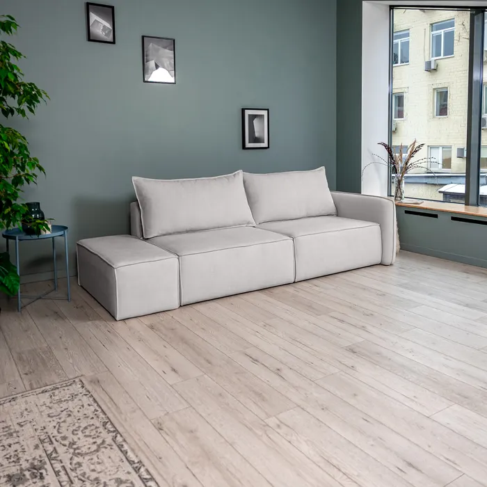 ПОРТЛЕНД Диван прямой с банкеткой светло-серый, букле