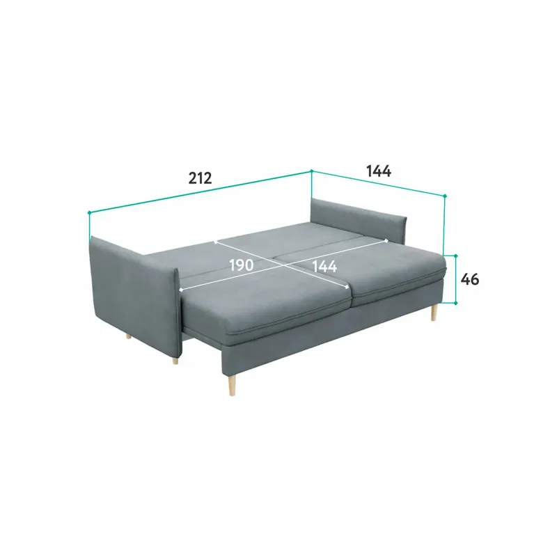 СКАНДИ Диван тканевый прямой синий