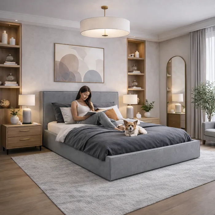 ЭНЕРГИЯ УТРА Двухспальная кровать, серая