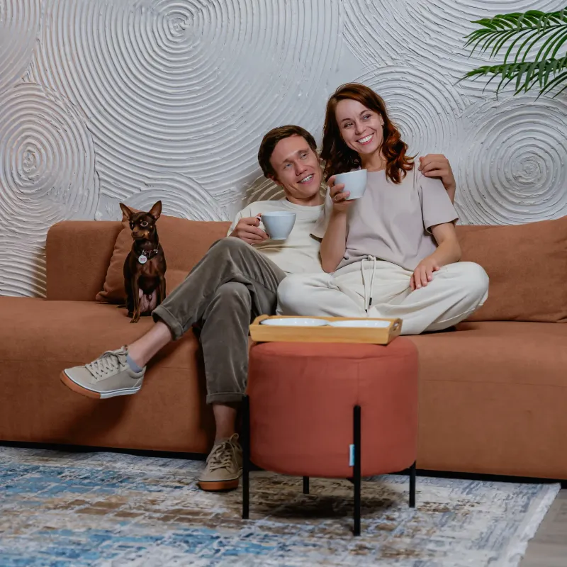 НОВЫЕ ЭМОЦИИ Диван прямой, терракотовый, банкетка слева