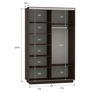 Экспенс Шкаф-купе двухдверный с зеркалом, 160х220х60, Коричневый
