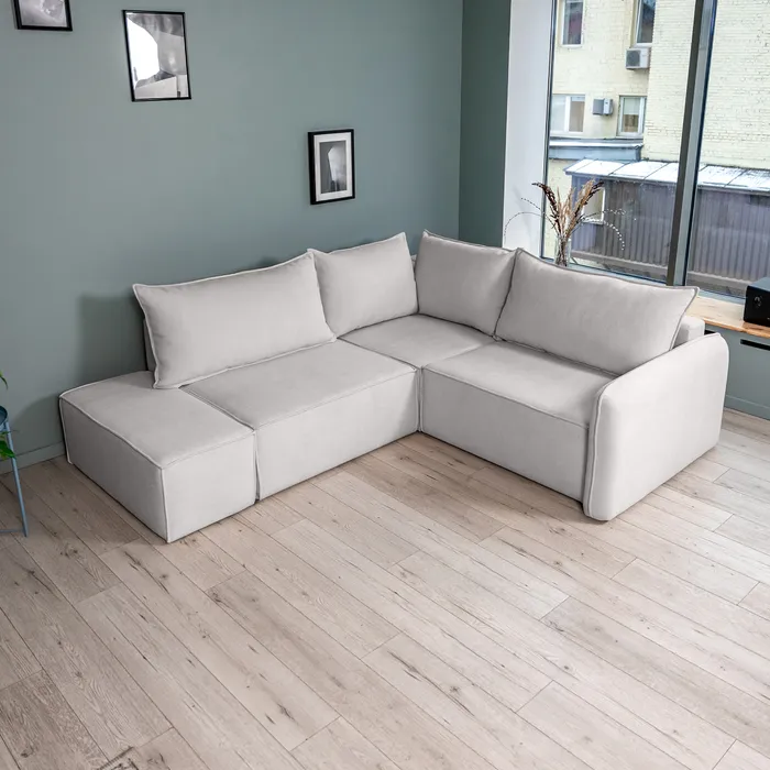 ПОРТЛЕНД 2XL Диван угловой с банкеткой светло-серый, букле