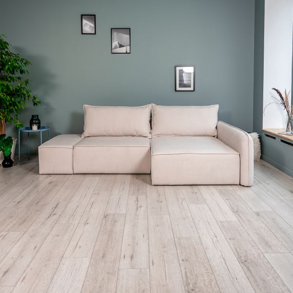 ПОРТЛЕНД Диван угловой с банкеткой светло-бежевый, букле