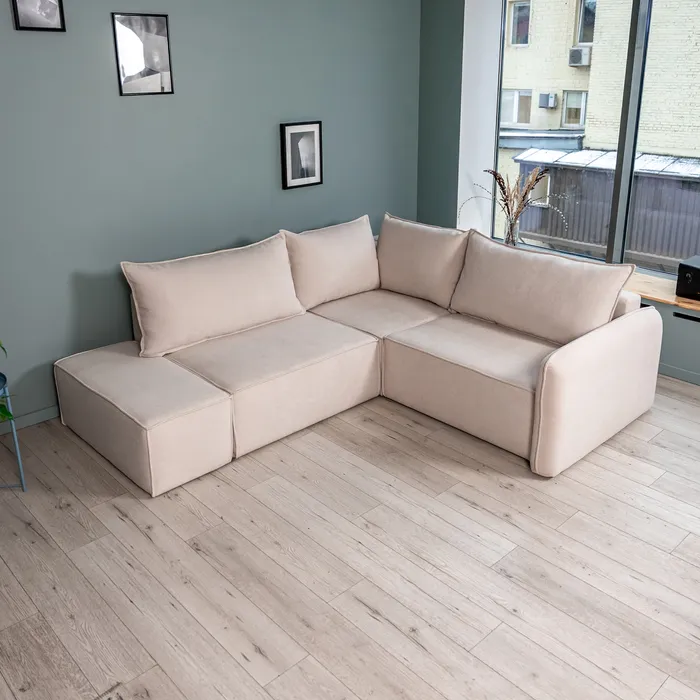 ПОРТЛЕНД 2XL Диван угловой с банкеткой светло-бежевый, букле