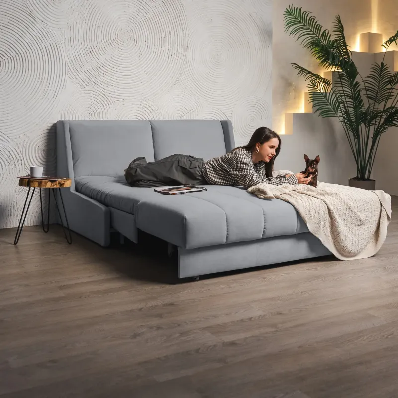 ГАРМОНИЯ СНА Кровать-диван прямой светло-серый, 160, ППУ