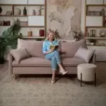 СКАНДИ Диван тканевый прямой розовый