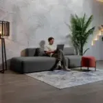 НОВЫЕ ЭМОЦИИ Диван прямой, серый, банкетка слева