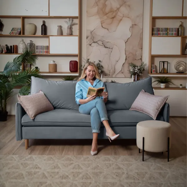 СКАНДИ Диван тканевый прямой светло-серый