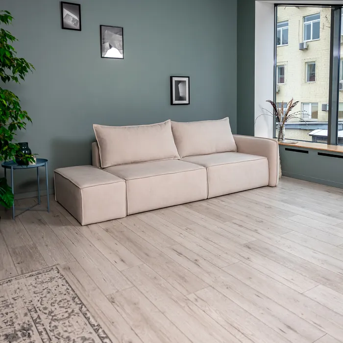 ПОРТЛЕНД Диван прямой с банкеткой светло-бежевый, букле