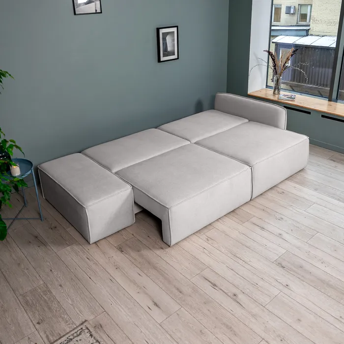 ПОРТЛЕНД Диван прямой с банкеткой светло-серый, букле