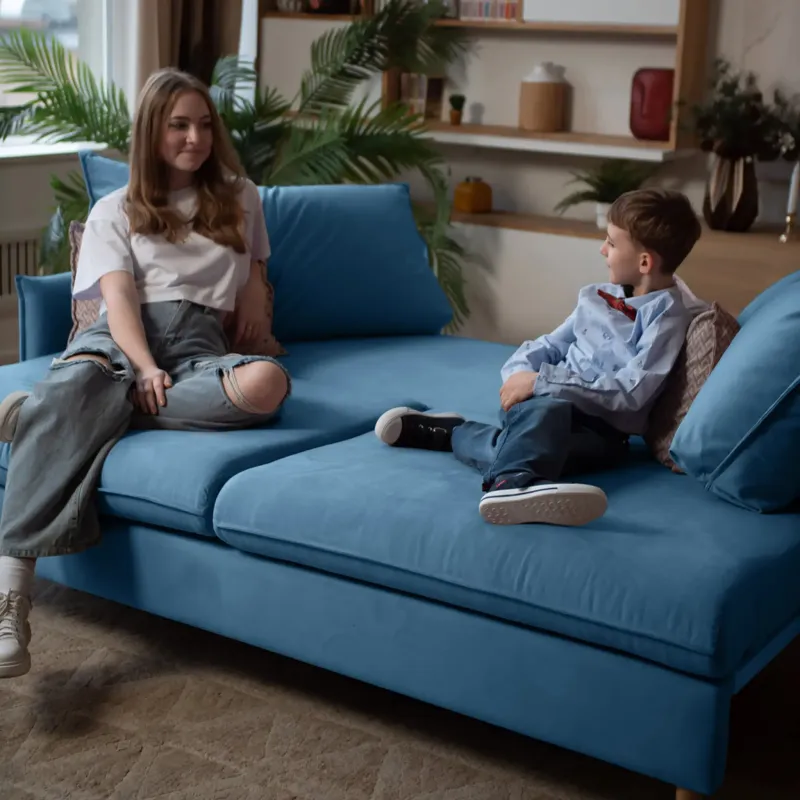 СКАНДИ Диван тканевый прямой синий