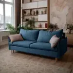 СКАНДИ Диван тканевый прямой синий