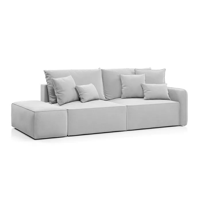 ПОРТЛЕНД Диван прямой с банкеткой светло-серый, букле