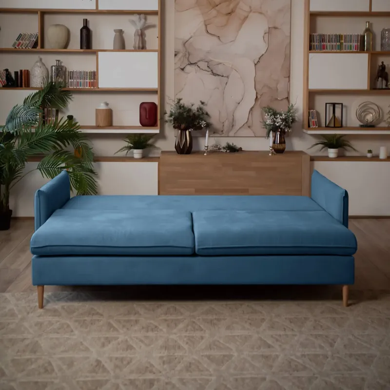 СКАНДИ Диван тканевый прямой синий