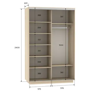 Экспенс Шкаф-купе двухдверный с зеркалом, 120х240х60, Светло-бежевый