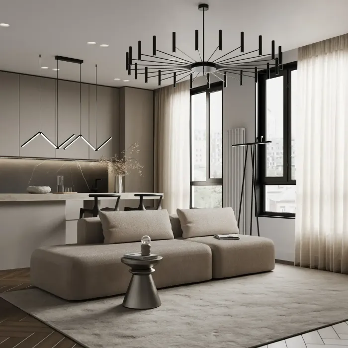 НОВЫЕ ЭМОЦИИ Диван прямой, латте, банкетка слева