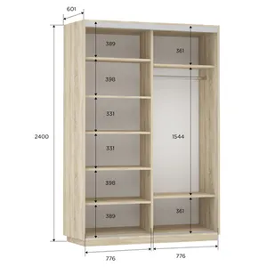 Экспенс Шкаф-купе двухдверный с зеркалом, 160х240х60, Бежевый