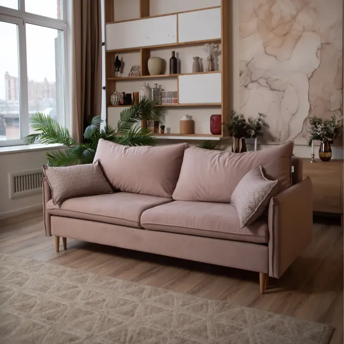 СКАНДИ Диван тканевый прямой розовый