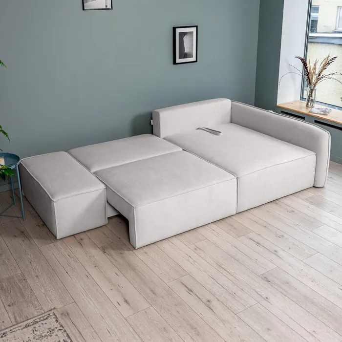 ПОРТЛЕНД Диван угловой с банкеткой светло-серый, букле