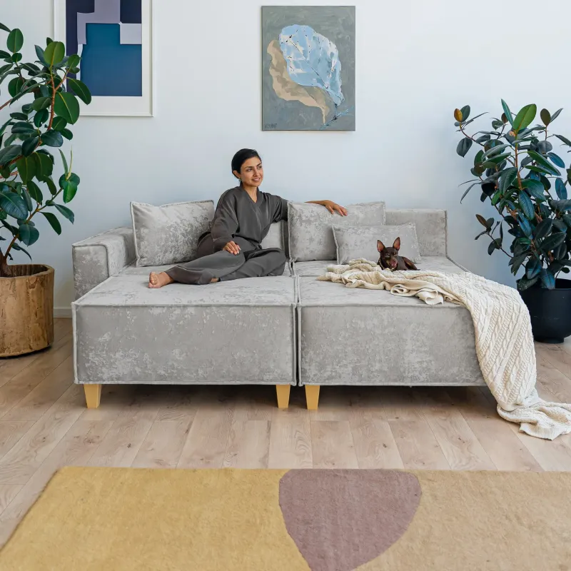 РАЙСКИЙ УГОЛОК Диван угловой серый, с Crash-эффектом