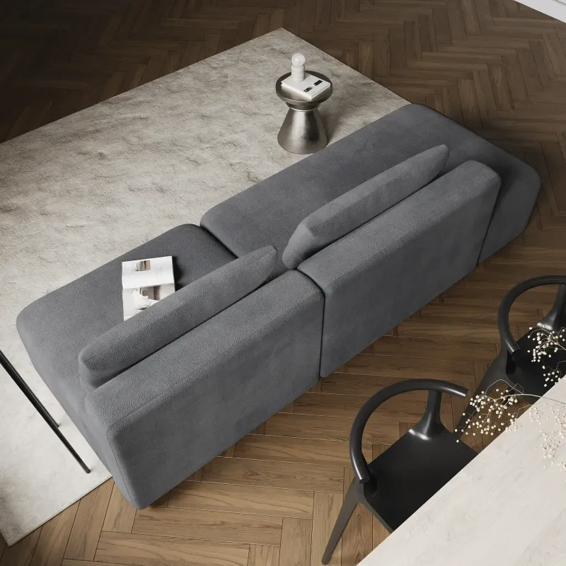 НОВЫЕ ЭМОЦИИ Диван прямой, серый, банкетка слева