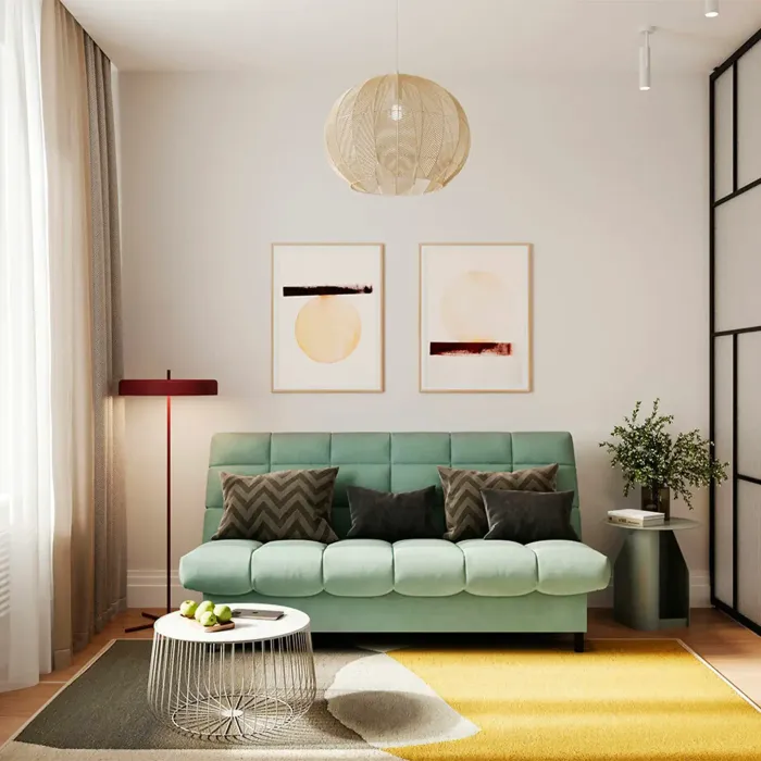 ЮТА Диван прямой мятный ППУ, с черными ножками