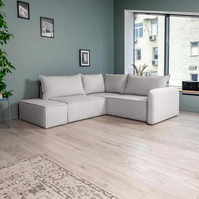 ПОРТЛЕНД 2XL Диван угловой с банкеткой светло-серый, букле