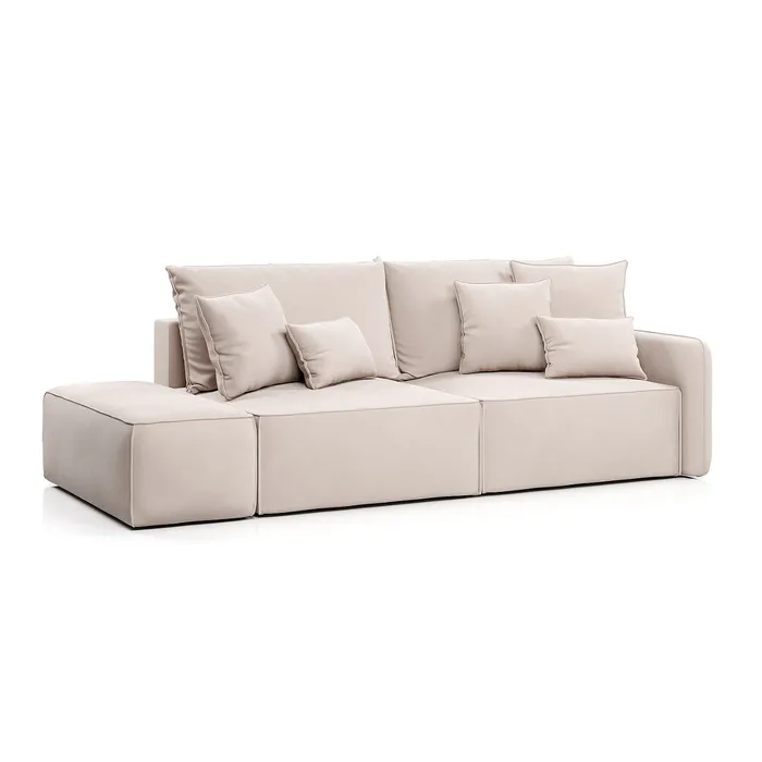 ПОРТЛЕНД Диван прямой с банкеткой светло-бежевый, букле