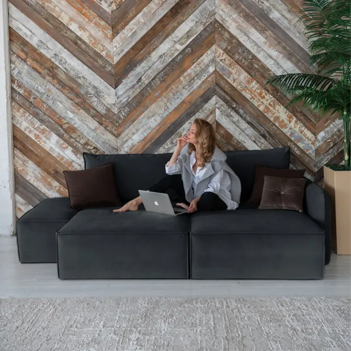 ПОРТЛЕНД Диван прямой с банкеткой серый