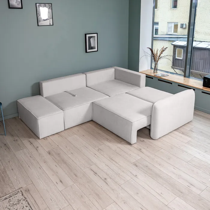 ПОРТЛЕНД 2XL Диван угловой с банкеткой светло-серый, букле