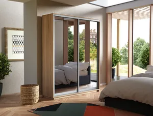 Экспенс Шкаф-купе двухдверный с зеркалом, 160х220х45, Бежевый
