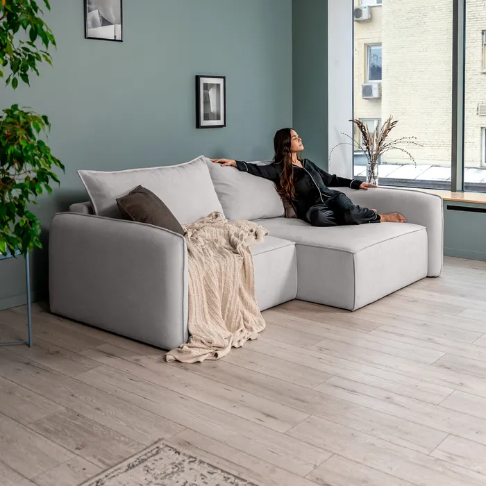 ПОРТЛЕНД Диван угловой светло-серый, букле